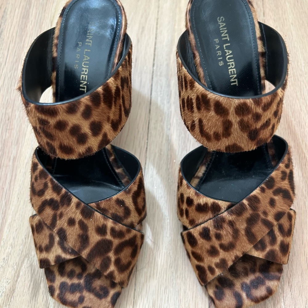 Saint Laurent Leopard Heeled Sandals - Picture 2 of 5